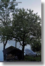 boats, europe, houses, switzerland, trees, vertical, photograph