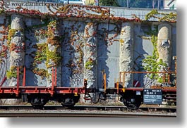 cars, europe, horizontal, ivy, switzerland, trains, photograph