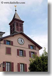 clocks, europe, montreaux, st saphorin, switzerland, towers, vertical, photograph