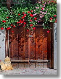 brooms, doors, europe, flowers, murren, switzerland, vertical, photograph