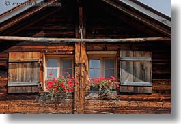 europe, flowers, geraniums, horizontal, murren, switzerland, windows, photograph