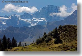 big, clouds, europe, hikers, horizontal, mountains, murren, nature, sky, snowcaps, switzerland, views, photograph