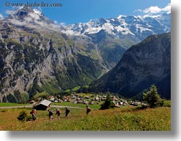 big, europe, hikers, horizontal, mountains, murren, nature, snowcaps, switzerland, views, photograph
