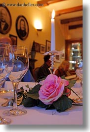 candles, europe, meyers hotel, pink, roses, switzerland, vertical, wengen, photograph
