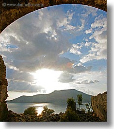 arches, archways, clouds, europe, gemiler, ocean, sun, sunsets, turkeys, vertical, water, photograph
