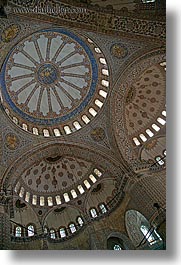 blue mosque, ceilings, europe, istanbul, mosques, religious, slow exposure, turkeys, vertical, photograph