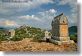 architectural ruins, europe, horizontal, kale island, lycian, stones, tombs, turkeys, photograph
