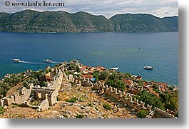 architectural ruins, europe, horizontal, kale island, ocean, overlook, turkeys, photograph
