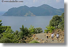 europe, groups, hiking, horizontal, ocean, paths, people, tourists, turkeys, walk, photograph