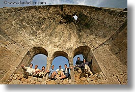 arches, architectural ruins, europe, groups, hands, happy, horizontal, laugh, people, tourists, tours, turkeys, windows, photograph