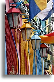 argentina, buenos aires, colored, la boca, lamps, latin america, painted town, vertical, photograph