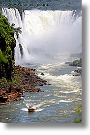 argentina, boats, iguazu, latin america, rides, vertical, water, waterfalls, photograph