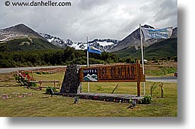 argentina, del, glaciers, horizontal, hotels, latin america, signs, ushuaia, photograph