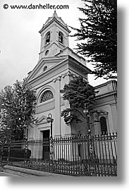 bells, black and white, chile, latin america, punta arenas, towers, vertical, photograph