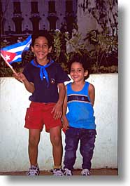 caribbean, childrens, cuba, flags, havana, island nation, islands, latin america, people, south america, vertical, wavers, photograph