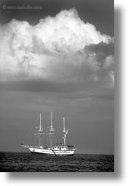 black and white, boats, ecuador, equator, galapagos islands, latin america, sagitta, vertical, photograph