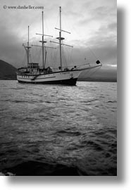 black and white, boats, ecuador, equator, galapagos islands, latin america, sagitta, vertical, photograph