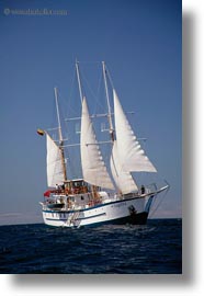 boats, ecuador, equator, galapagos islands, latin america, sagitta, sails, sails up, vertical, photograph