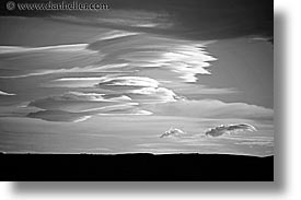 black and white, clouds, horizontal, latin america, lenticular, patagonia, photograph