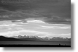 black and white, clouds, horizontal, latin america, mountains, patagonia, photograph