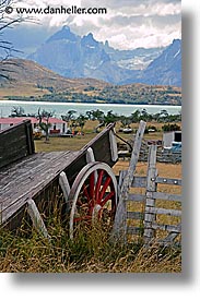 estancia lazo, latin america, patagonia, red, vertical, wagons, wheeled, photograph