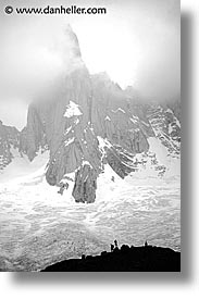 fitz roy, hikers, latin america, patagonia, silhouettes, vertical, photograph