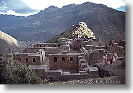 ancient ruins, andes, architectural ruins, horizontal, inca trail, incan tribes, latin america, mountains, peru, pisac, pisaq, stone ruins, photograph