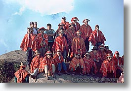 ancient ruins, andes, architectural ruins, groups, horizontal, inca trail, incan tribes, latin america, mountains, peru, porters, quechua, stone ruins, photograph