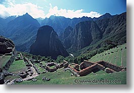 ancient ruins, andes, architectural ruins, horizontal, inca trail, incan tribes, latin america, machu picchu, mountains, peru, picchu, stone ruins, photograph