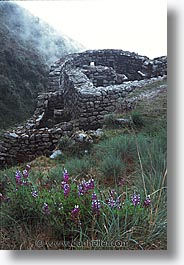 ancient ruins, andes, architectural ruins, inca trail, incan tribes, latin america, mountains, peru, phuyupatamarka, stone ruins, vertical, photograph