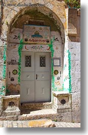 arabic, archways, doors, israel, jerusalem, language, middle east, signage, structures, vertical, photograph