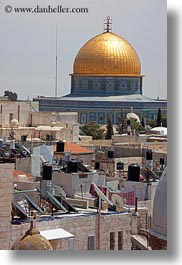 dome of the rock, domes, israel, jerusalem, middle east, mosques, muslim, religious, religious sites, rooftops, vertical, photograph