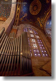 buildings, catholic, churches, crosses, gethsemane, glasses, israel, jerusalem, middle east, organ, pipes, religious, religious sites, stained, structures, vertical, windows, photograph