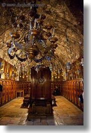 buildings, catholic, christian, churches, hangings, israel, jerusalem, lamps, marys tomb, middle east, religious, religious sites, structures, vertical, photograph