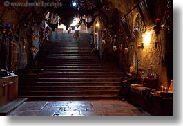 buildings, catholic, christian, churches, glow, hangings, horizontal, israel, jerusalem, lamps, lights, marys tomb, middle east, monks, religious, religious sites, structures, photograph