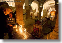 buildings, candles, christian, churches, horizontal, israel, jerusalem, lighting, mary, middle east, religious, religious sites, sleeping, structures, womens, photograph