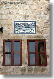 citadel, hebrew, hostel, israel, jerusalem, language, middle east, signs, vertical, windows, photograph