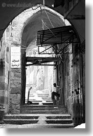black and white, israel, jerusalem, middle east, stairs, streets, tunnel, vertical, photograph