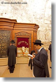 clothes, hats, israel, jerusalem, jewish, men, middle east, praying, religious, temples, vertical, western wall, photograph