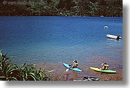 colorful, horizontal, kayaks, new zealand, queen charlotte, photograph