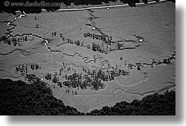 aerials, black and white, horizontal, new zealand, rivers, southern alps, photograph