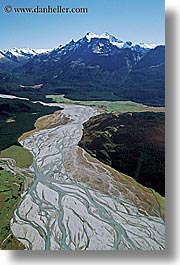 mountains, new zealand, rivers, southern alps, valley, vertical, photograph