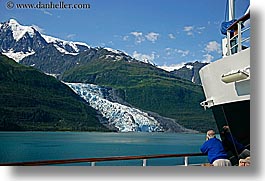 alaska, america, cruise ships, deck, glaciers, horizontal, mountains, north america, people, united states, photograph