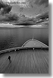 alaska, america, black and white, clouds, cruise ships, deck, north america, people, united states, vertical, photograph