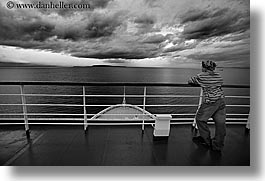 alaska, america, black and white, clouds, cruise ships, deck, horizontal, north america, people, united states, photograph