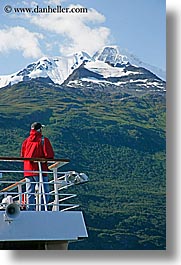 alaska, america, cruise ships, deck, men, mountains, north america, people, united states, vertical, photograph