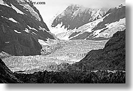 alaska, america, black and white, glaciers, horizontal, north america, united states, photograph