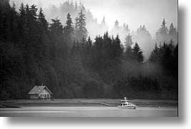 alaska, america, black and white, foggy, horizontal, houses, north america, old, united states, photograph