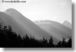alaska, america, black and white, horizontal, layered, mountains, north america, united states, photograph