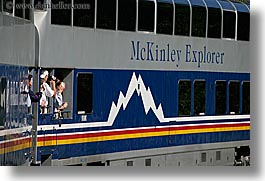 alaska, america, explorer, horizontal, mckinley, north america, riders, trains, united states, photograph